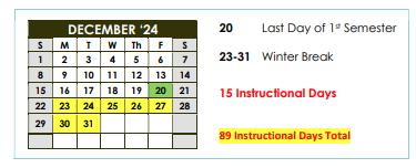 DCSD December 2024 Calendar